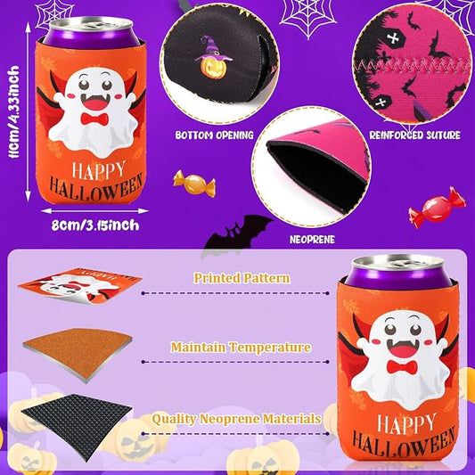 Halloween Can Cooler Sleeves, 18pcs 12 oz Cold Drinks Beer Drink Can Bottle Cooler Sleeves for Trick or Treat Party Favors Decorations Supplies