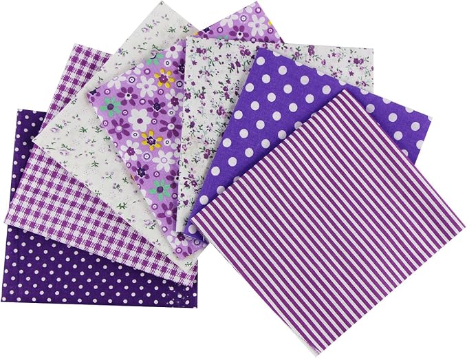 aufodara 7pcs Different Patterns Cotton Fabric Squares 50 x 50 cm DIY Craft Tissue Cloths Bundles for Sewing Quilting Scrapbooking Patchwork Handmade Arts (Purple)