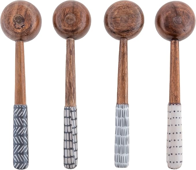 Karma Enamel Tasting Spoons Set - Enamel Tasting Spoons for Cooking - Wood Enamel Kitchen Utensils - Wood Enamel - Set of 4
