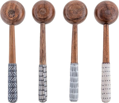 Karma Enamel Tasting Spoons Set - Enamel Tasting Spoons for Cooking - Wood Enamel Kitchen Utensils - Wood Enamel - Set of 4