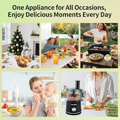 7-in-1 Multifunctional Food Processor with 68oz Processing Bowl,51oz Glass Blender,6.7oz Glass Grinder, Kneading/Chopping/Shredding/Slicing/French Fry Blades for Vegetables,Fruits,Coffee Bean