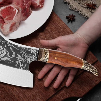Purple Dragon Meat Cleaver Knife - Heavy Duty Butcher Knife for Meat Cutting, Stainless Steel Bone Chopper Knifes, Christmas Gifts for Men
