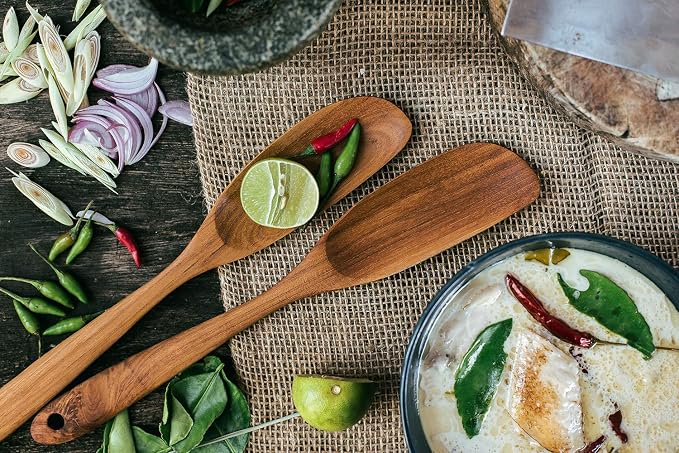 FAAY Jar Spoon, 12" Mixed Bowl Wooden Spoons for Cooking, Handmade Teak Wooden Spoon, Healthy Utensils, Suitable for Right Hand.