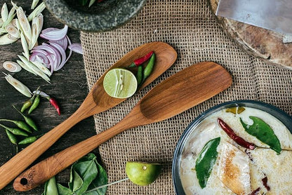FAAY Jar Spoon, 12" Mixed Bowl Wooden Spoons for Cooking, Handmade Teak Wooden Spoon, Healthy Utensils, Suitable for Right Hand.