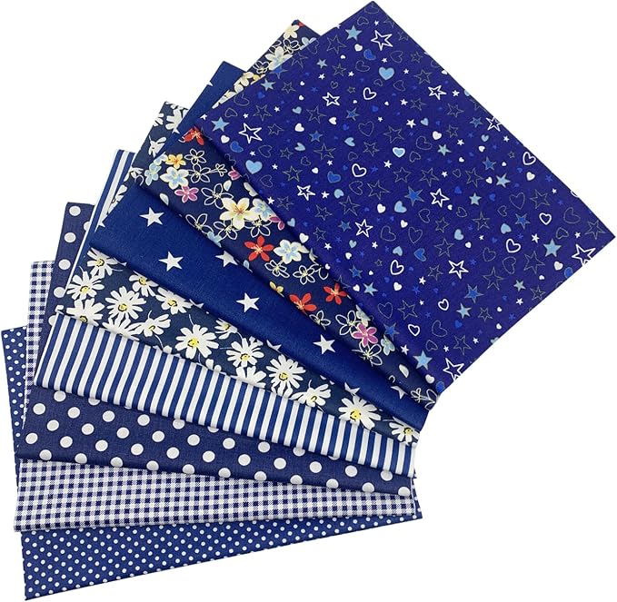 aufodata 8 Pieces 19.6" x 19.6" (50cm x 50cm) Cotton Fabric Squares Quilting Patchwork Floral Pattern Precut Fabric for DIY Quilting Sewing Crafting Artcraft (Navy Blue)