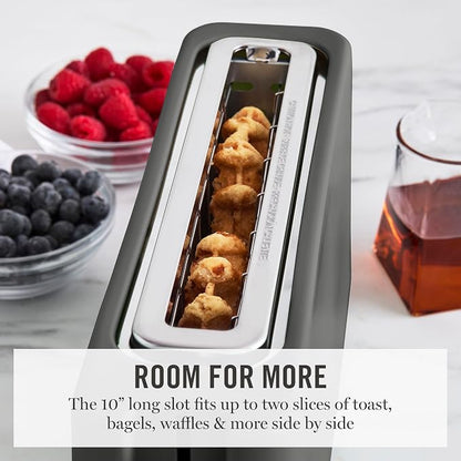 Martha Stewart 2 Slice Long Slot Toaster, Extra Wide for Sourdough & Bagels, 10 Setting Shade Control, Removable Crumb Tray, Self-Centering Design, Defrost/Reheat, Cancel, Slim Space-Saving, Caviar