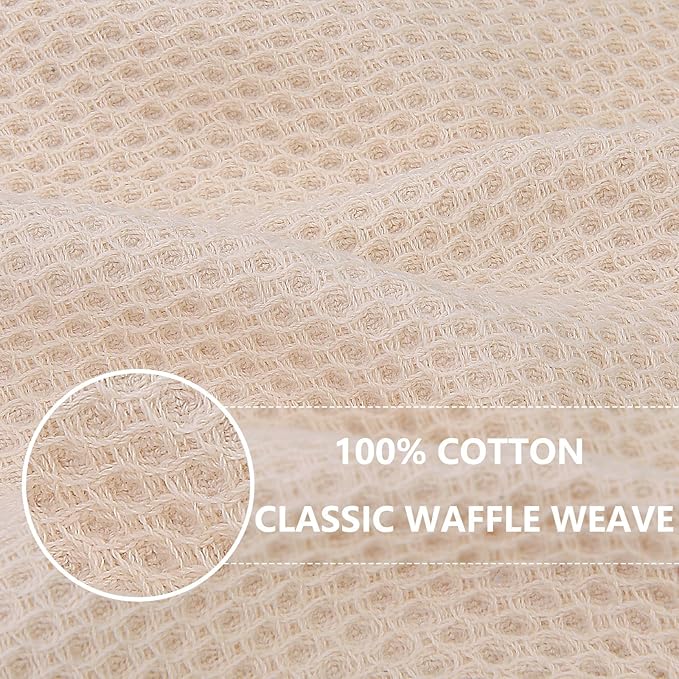 Homaxy 100% Cotton Waffle Weave Kitchen Dish Cloths, Ultra Soft Absorbent Quick Drying Dish Towels, 12 x 12 Inches, 18-Pack, Beige