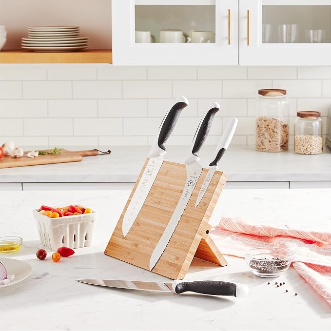 Mercer Culinary Millennia 5-Piece Magnetic Board Set, Bamboo, White Handles (M21981WBH)