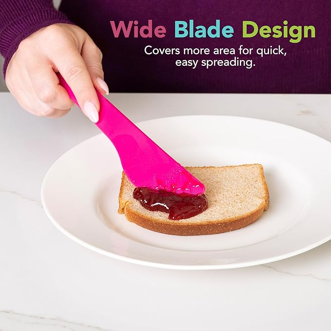 Joie Spreaders Set, Reusable Plastic Knives, Strong and Durable, Ideal for Butter, Jelly, Cream Cheese and Nut Butter, Handy Kitchen Tool, BPA-Free, Assorted Colors, 4 Count