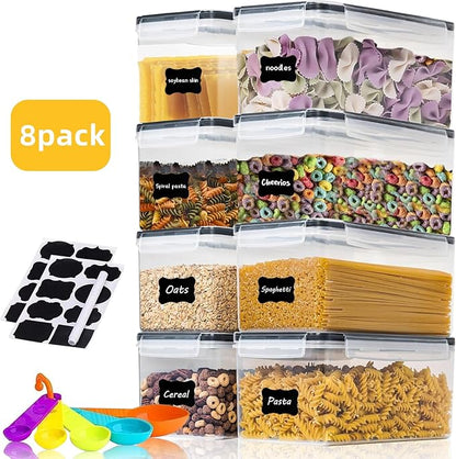 Airtight Food Storage Containers with Lids, 3.2L BPA-Free Plastic Canisters for Spaghetti, Cereal, Oats & Kitchen Pantry Organization, 8 Pack