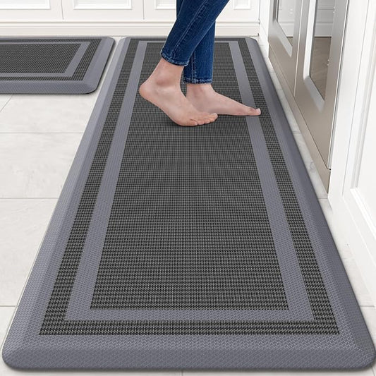 KitchenClouds [2 PCS] Kitchen Rugs Cushioned Anti-Fatigue Kitchen Mats for Floor Waterproof Kitchen Rug Set Non-Slip Comfort Standing Mat for Office, Sink, Laundry 20"×30"+20"×60", Grey