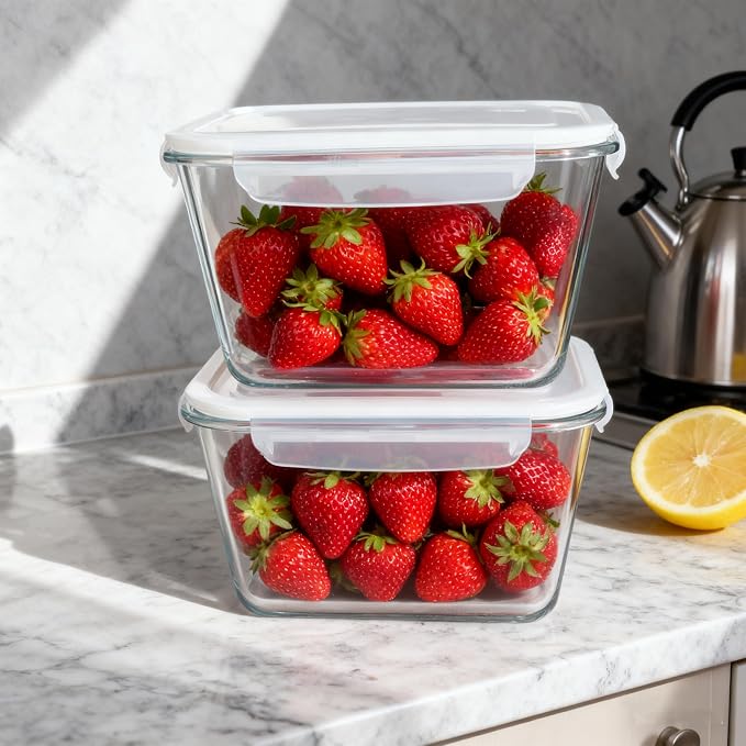 2 Pack 2600ml/88oz Large Glass Storage Containers With Lids - Meal Prep Containers With Leak Proof Locking - Glass Food Containers For Baking, Microwave, Oven