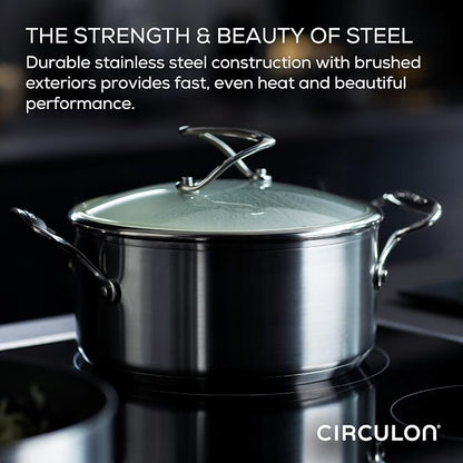Circulon Stainless Steel Induction Cookware Set with SteelShield Hybrid Stainless and Nonstick Technology, 6 Piece - Stainless Steel