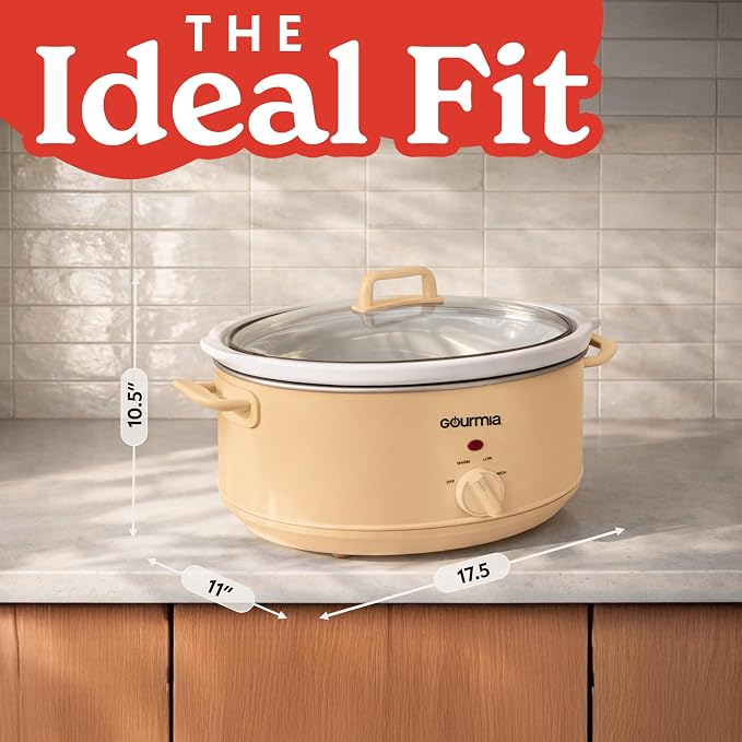 Gourmia Slow Cooker - 7 Quart Removable Ceramic Pot, Manual Controls with 3 Temperature Settings, Dishwasher Safe Crock and Glass Lid, Pink
