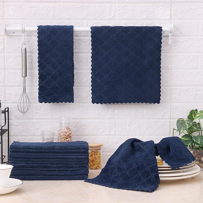 Homaxy 16 Pack Kitchen Cloths Dish Towels (10" x 20", Navy Blue), Super Soft and Absorbent Coral Velvet Dishcloths, Fast Drying No Lint Microfiber Cleaning Cloth