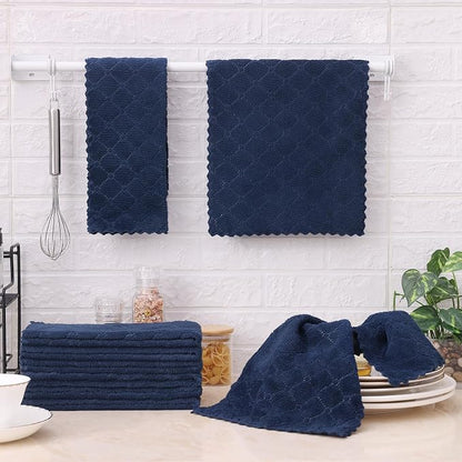 Homaxy 16 Pack Kitchen Cloths Dish Towels (10" x 20", Navy Blue), Super Soft and Absorbent Coral Velvet Dishcloths, Fast Drying No Lint Microfiber Cleaning Cloth