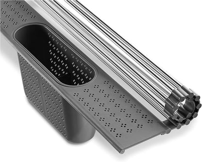 edge Roll Up Dish Drainer, Over The Sink Multi-Purpose Foldable Drying Rack with Caddy, Gray, Medium- 17.3"x11"