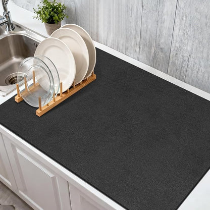 Findosom Dish Drying Mat, 16"x 24" Super Absorbent & Hide Stain Coffee Mat, Cuttable Drying Mat for Kitchen Counter, Coffee Bar Accessories, Under Dish Rack, Coffee Maker, Espresso Machine, Black-2