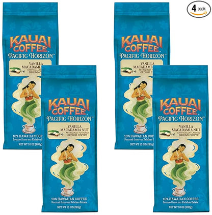 Kauai Coffee Ground Coffee – Smooth, Rich, Medium Roast – Slightly Sweet Nutty Flavor | Arabica, 10% Hawaiian with No Bitterness | Vanilla Macadamia Nut (Pack of 4)