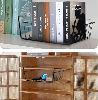 8 Pcs Under Shelf Basket, Hanging Under Cabinet Wire Storage Rack Slides Under Wire Shelves for Counter Pantry Desk Bookshelf,Black