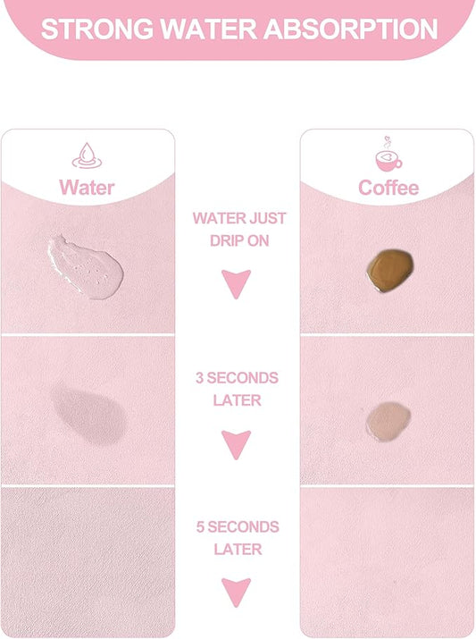 Dish Drying Mat for Kitchen Counter, 16"x24" Dish Drying Pad with Non-slip Rubber Backed, Hide Stain Anti Absorbent for Kitchen Counter, Drying Mat for Coffee Machine Dish Rack (Pink)