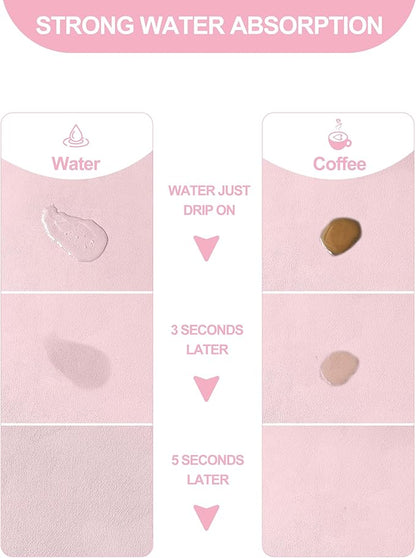 Dish Drying Mat for Kitchen Counter, 12"x19" Dish Drying Pad with Non-slip Rubber Backed, Hide Stain Anti Absorbent for Kitchen Counter, Drying Mat for Coffee Machine Dish Rack (Pink)