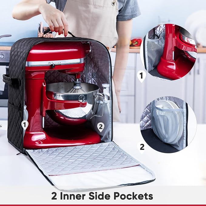 BAGSPRITE Stand Mixer Cover with Appliance Sliders Base Compatible with KitchenAid Mixer-Storage Bag for 6/7/8 Quart with Pockets for Kitchen Aid Accessories and Attachments