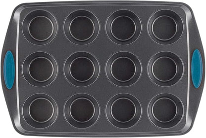 Rachael Ray Yum -o! Nonstick Bakeware 12-Cup Muffin Tin With Grips / Nonstick Cupcake Tin With Grips - 12 Cup, Gray