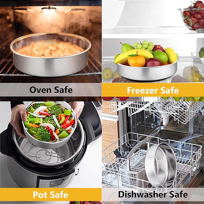 P&P CHEF Cake Pans Sets for Baking, 4" + 6" + 8" + 9.5" 4 Piece Stainless Steel Round Cake Pans Tin, Oven/Pot/Dishwasher Safe, Combination of Different Sizes, Leak-proof & Easy Clean