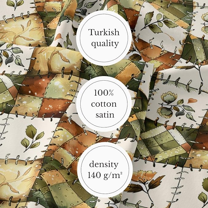 100% Cotton Fabric by the Yard – Turkish Quality Quilting & Sewing Fabric, 1 Yard x 1.69 Yards Wide, Patchwork Cotton for Crafts