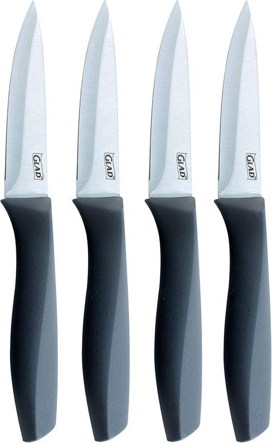 Glad Paring Knife Set, Pack of 4 | Sharp Stainless Steel Blades with Non-Slip Handles | 3.5-Inch Kitchen Knives for Cutting Vegetables and Peeling Fruit,Gray
