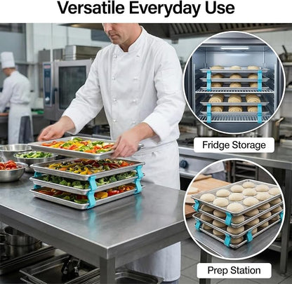16Pcs Cookie Baking Sheet Stacker, Stackable Baking Sheet Holders, Reusable Stacking Clips Divider for Cake Pan Cooling Rack Freeze Dryer Trays, Space-Saving, Fit for Home Kitchen Refrigerator (Blue)