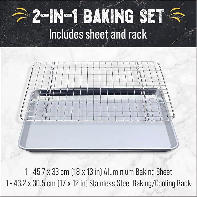 18" x 13" Baking Sheet, Sheet Pan with Wire Rack Set, Stainless Steel Cookie Pan Baking Tray with Cooling Rack (1)