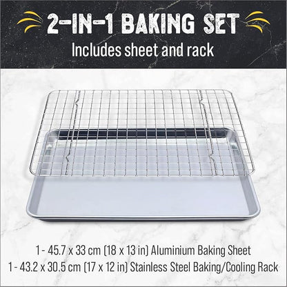 18" x 13" Baking Sheet, Sheet Pan with Wire Rack Set, Stainless Steel Cookie Pan Baking Tray with Cooling Rack (1)