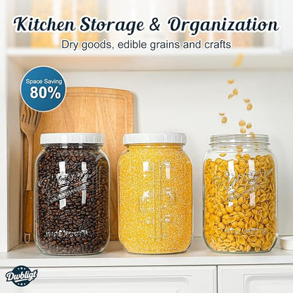 2 Pack Wide Mouth Mason Jars with Airtight Lid and Silicone Ring - 1 Gallon Large Glass Containers for Food Storage like Flour Sugar, Sun Tea, Kombucha, Refrigerator Safe Fermentation Jar