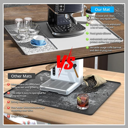 Silicone Coffee mat 24''x16'' – Non-Slip Bar Mat with Detachable Drying Layer for Espresso Machines, Countertops & Dish Racks