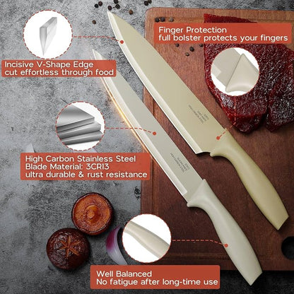 Onader 12 Pieces Kitchen Knife Set with Blade Guards, Stainless Steel Sharp Knife Set for Kitchen, Multicolor