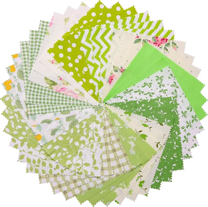 Nodsaw Charm Packs for Quilting 5 inch - 42 5" Charm Squares for Quilting - Green Print Cotton Fabric Quilt Squares 5x5 for Sewing, Patchwork, and DIY Crafts - Green