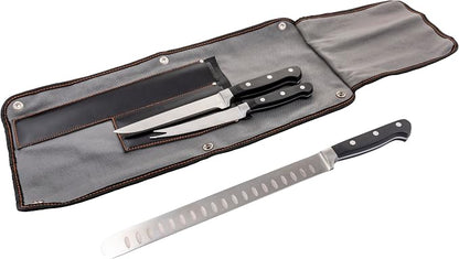 Oklahoma Joe’s Blacksmith 3‑Piece BBQ Knife Set – Full‑Tang Meat Knives with Riveted Handles & Storage Roll