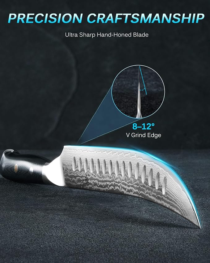 KYOKU 10" Damascus Carving Knife for Meat Cutting,UPGRADED Cimitar Breaking Knife with Silver PVD Coating for Professional Home Chefs,Sharp Japanese Style VG10 Stainless Steel Meat Butcher Knife