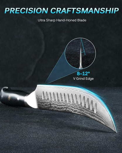 KYOKU 10" Damascus Carving Knife for Meat Cutting,UPGRADED Cimitar Breaking Knife with Silver PVD Coating for Professional Home Chefs,Sharp Japanese Style VG10 Stainless Steel Meat Butcher Knife
