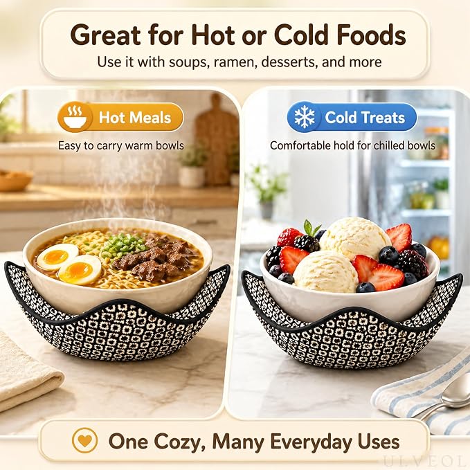 Set of 2 Microwave Bowl 4x7x7 Inch Polyester Cloth Hot Pads with Black and White Color - Holder Microwavable Pot for Food - Ramen Soup or Pot Cozy - Multipurpose Heat Resistant Plate Holders