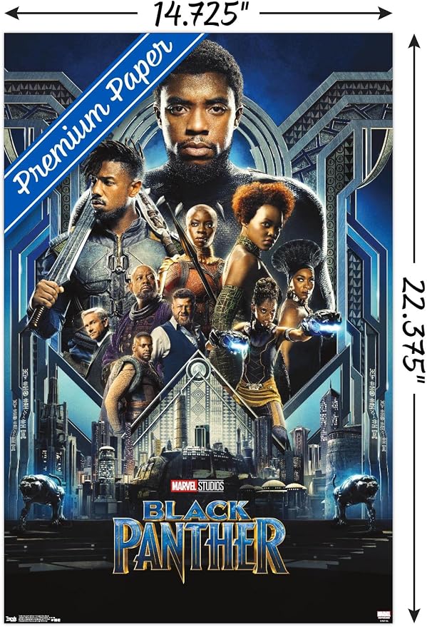 Trends International Marvel Cinematic Universe - Black Panther - Group One Sheet Wall Poster, 14.725" x 22.375", Premium Poster & Mount Bundle