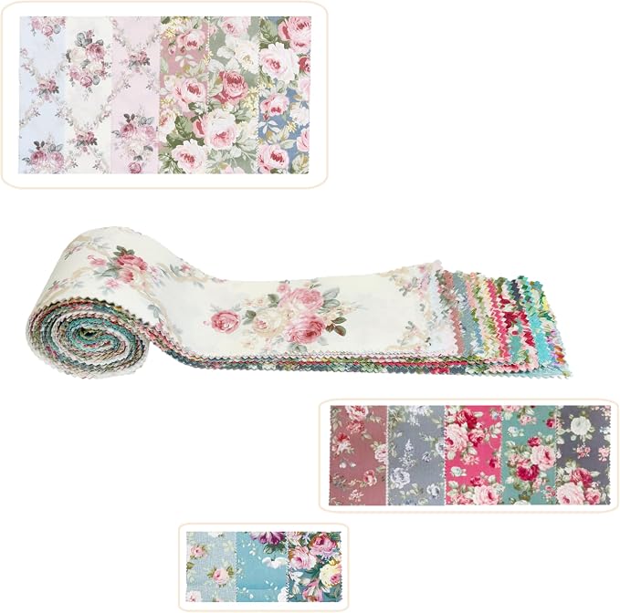 42Pcs Cotton Washi Jelly Roll Fabric Strips - 2.5×19.6 Inch Pre-Cut Quilting Bundles for Sewing, Patchwork | DIY Cushions, Table Runners, Home Decor