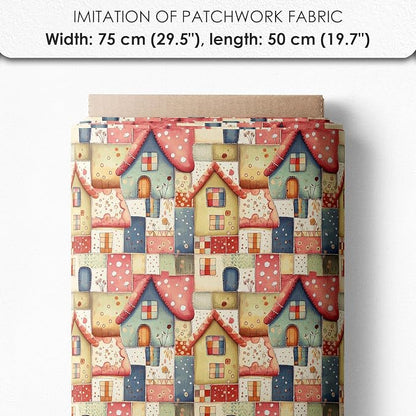 Patchwork Fairy Cottage Cotton Fabric Panel – 6 Designs (10×10 inch Each) + Bonus Sheet 29.5×19.6 inch, 100% Cotton 140 GSM, Made in Türkiye