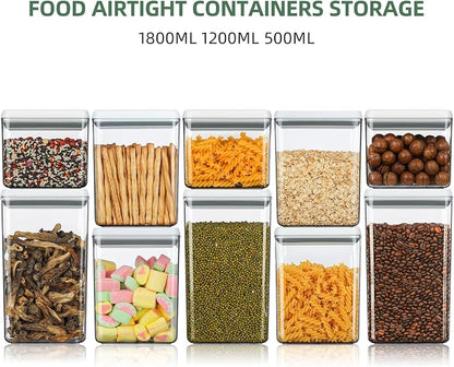 Food Airtight Containers storage with Lids 3 Pack (1800ml + 1200ml + 500ml) One Button Open/POP UP/Kitchen Storage Organization for Coffee Tea Brown Sugar Cereals