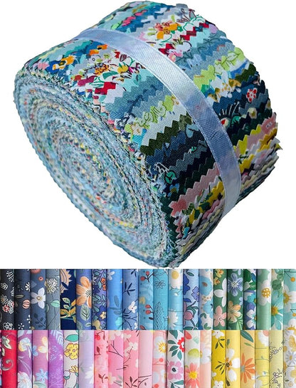 40 Strip Jelly Roll Fabric Strips for Sewing, 100% Cotton for Quilting Crafting, Precut Bundles2.5 x 44" 40 Colors Printed Fabric