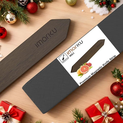 imarku 16" Magnetic Knife Strip, Heavy Duty Wall Mounted Knife Holder, Secure Magnetic Grip for Easy Organization, Kitchen Utensil Rack with 4 Hooks, dark