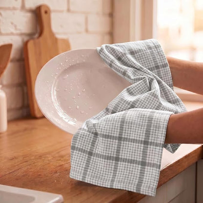 Urban Villa Kitchen Towels 100% Cotton Dish Towels for Kitchen (Set of 6) 20”x30” Dish Cloths Absorbent Kitchen Linen Set with Hanging Loop Perfect for Drying Dishes Cleaning – Tiny Check