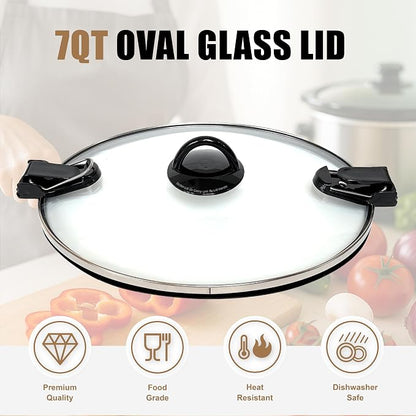 Glass Replacement oval Lid for 7Qt CrockPot Slow Cooker Modles CPSCVC70LL,SCCPVLF712-S-BR and CPSCVTS70LL-S